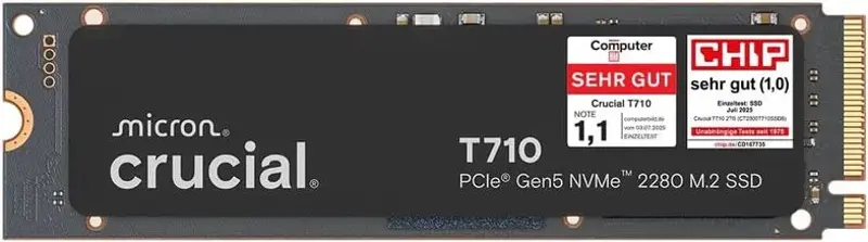 💾 Crucial T710 M.2 NVMe PCIe 5.0 x4 Gen5 SSD mit 1TB für 164,99€ (statt 200€)