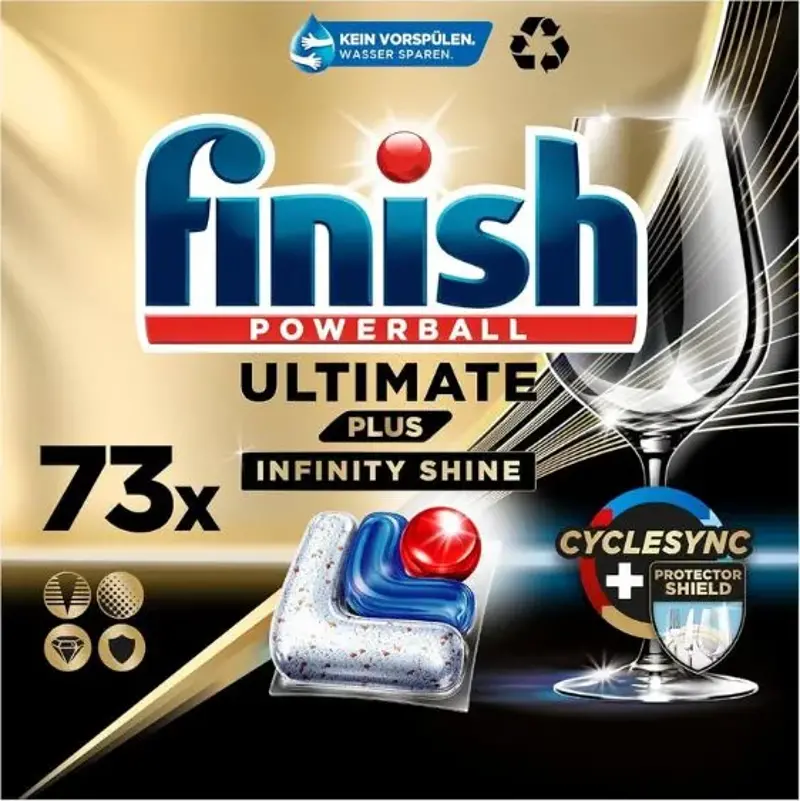 🍽️ 73er Pack Finish Ultimate Plus Infinity Shine Spülmaschinentabs für 12€ (statt 18€)