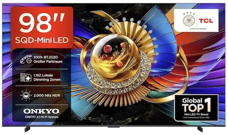 📺 TCL 98Q7D Pro – 98 Zoll (!) SQD-Mini LED Fernseher für 2.199€ (statt 2.799€)
