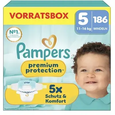 👼🏻 186x Pampers Premium Protection in Größe 5 (11kg-16kg) für 49€ (statt 71€)