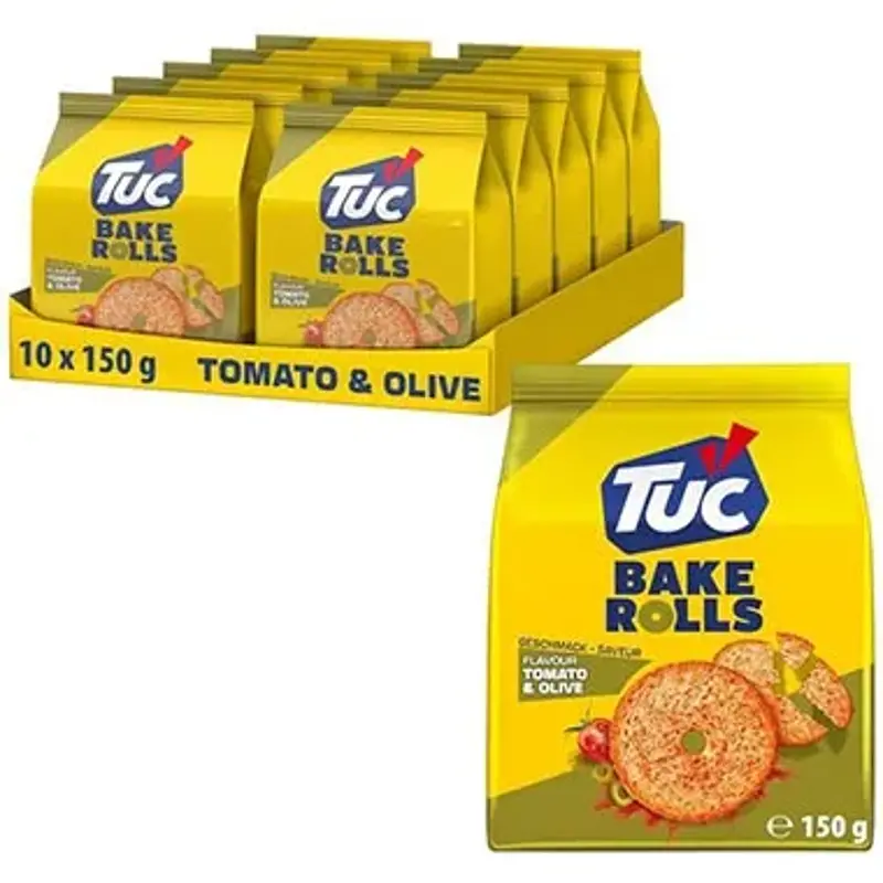 1,5kg 🫓 10er Pack TUC Bake Rolls Tomato & Olive Brotchips für 16,42€ (statt 22€)
