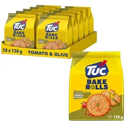 1,5kg 🫓 10er Pack TUC Bake Rolls Tomato & Olive Brotchips für 16,42€ (statt 22€)