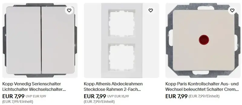 💡⚡ 5 Kopp Artikel zum Preis von 9,59€ z.B. Antennensteckdose, Lichtschalter, Abdeckrahmen uvm