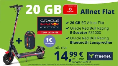 🛴 Red Bull Racing E-Scooter & Lautsprecher für 1€ + 📶 Vodafone Allnet 20GB für 14,99€ mtl.