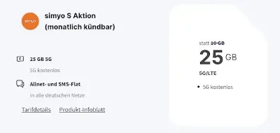 🧨 3 Monate simyo Allnet-Flat mit 25GB komplett GRATIS ➡️ danach bei Bedarf 6,99€ mtl.