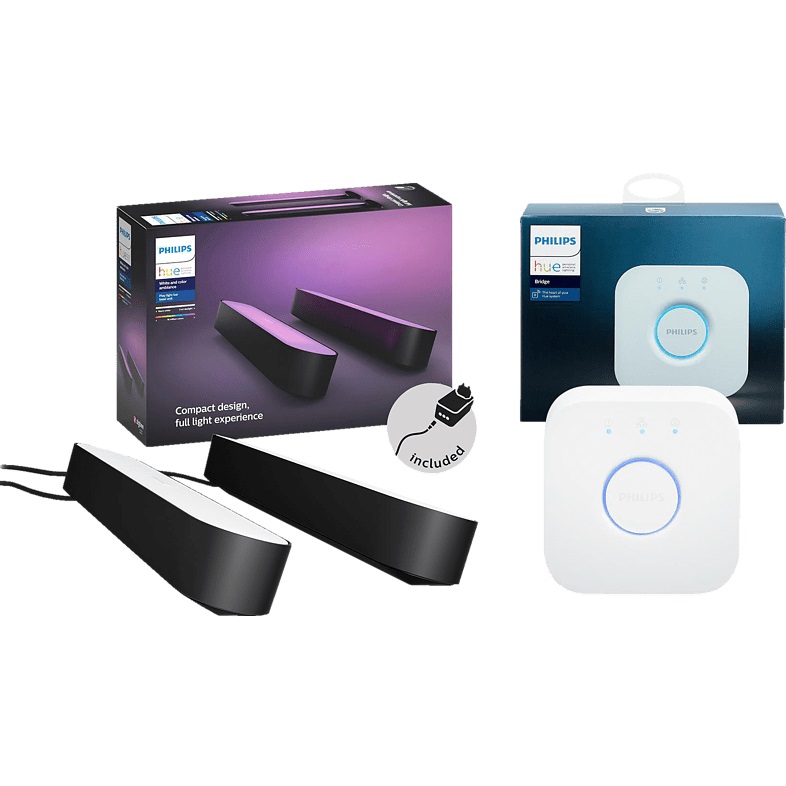 Philips Hue White and Color Ambiance Play Lightbar im Doppelpack mit Hue Bridge für 109€ (Vergleich: 138,39€)