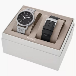 Fossil Luther Herrenuhr Set Edelstahl + Leder-Wechselband für 45,44€ (VG: 89€)