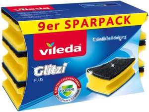 Vileda Glitzi Plus Topfreiniger, Spülschwamm für die Küche, Schwamm mit antibakterieller Wirkung, 9er Pack (2,36€ möglich) (Prime Spar-Abo)
