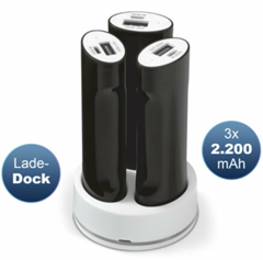 3er Set USB Powerbank 2200 (6600 Gesamt) mAh mit Ladestation für 7,99€