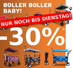Fuxtec: 30% Rabatt auf ausgewählte Bollerwagen, so z.B.: Strand-Bollerwagen FX-CTB800 mit Sonnendach für 242,20€ (Vergleich: 299€)