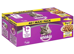 Whiskas 1+ Katzennassfutter Ragout Geflügel Auswahl in Gelee, 40x85g (1 Packung) für 9,89€