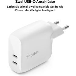 Belkin 40W USB-C PD Ladegerät (2 USB-C mit je 20W, Schnellladen für iPhone iPad etc.) für 17,99€ (VG: 23,26€)