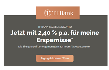 TFBank mit 4% p.a. Zinsen für 6 Monate aufs Tagesgeld