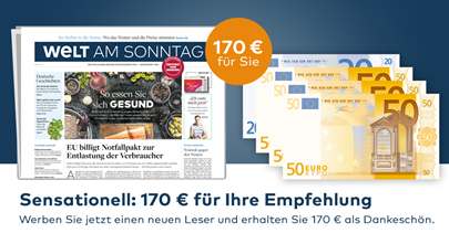 Welt am Sonntag Jahresabo für 287,88€ + 170€ Scheck als Prämie
