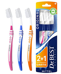 Dr.BEST Original Zahnbürste, Mittel, Vorteilspack (2 Stück + 1 Stück Gratis) für 1,87€ (= 62 Cent pro Zahnbürste)