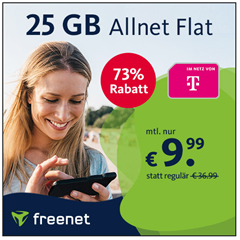 25GB Telekom LTE Daten (bis 25Mbit/s) mit SMS und Sprachflat für 9,99€ im Monat