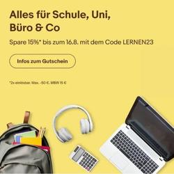 eBay: 15% Gutschein auf ausgewählte Artikel für Schule, Uni, Büro & Co