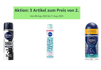 Amazon: 3 Nivea Produkt zum Preis von 2., so z.B. 3 mal Black & White Deo für 4,44€ (= 1,46€ pro Deo, Vergleich: 2,45€)