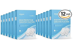Amazon Basic Care – Sensitiv-Pflaster aus Vliesstoff für umfassenden Schutz, 7,5 x 5 cm, 60 Pflaster (12 Packungen à 5 Stück) für 3,69€