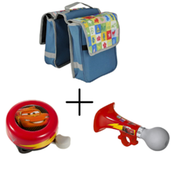 FISCHER Kinder Fahrrad Set mit 6l Tasche mit Disney Stamp Cars Fahrradhupe und Klingel für 9,99€