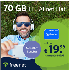70GB LTE Allnet Flat mit SMS und Sprachflat im o2 Netz für 19,99€ im Monat – monatlich kündbar