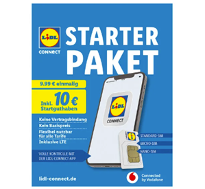 Prepaidkarte: Lidl Connect Starterpaket im Vodafone Netz mit 10€ Startguthaben für 4,99€