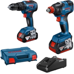 Bosch Professional 18V Akku Drehschlags-& Akku Schlagbohrschrauber (inkl. 2×4.0 Ah Akkus, Schnellladegerät, in L-Case) für 283,46€ (VG: 359,90€)