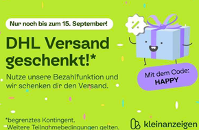 Vorankündigung: Kleinanzeigen – für 3 Käufe vom 07.09. bis 15.09. die DHL Versandkosten sparen