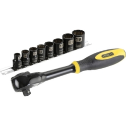 Stanley FatMax Rotator Umschaltknarre (3/8 Zoll, 9 teilig, 8 – 19 mm Stecknüsse, Einhandbedienung) für 34,03€ (VG: 43,42€)