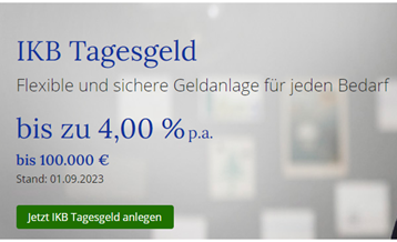 Tagesgeld: IKB Deutsche Industriebank mit 4.0% Zinsen für 3 Monate (bis zu 100.000€)