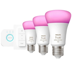 PHILIPS Hue White & Col. Amb. Starter Set E27 3-er inkl. Dimmschalter und Bridge für 99,99€ (VG: 146€)