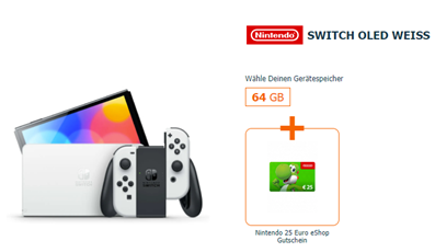 Nintendo Switch OLED Weiss mit 25€ Nintendo eShop Gutschein für 1€ mit Otelo 30GB LTE, SMS und Sprachflat für 19,99€/Monat + 50€ Wechselbonus