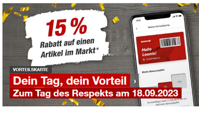 [nur heute] Toom: 15% Rabatt auf einen Artikel im Markt