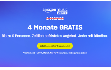 4 Monate Amazon Music Unlimited Family (bis zu 6 Personen) gratis testen