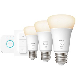 3er Pack Philips Hue White E27 Starter Set mit Dimmschalter und Bridge für 59,98€ (Vergleich: 99,90€)