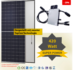 Balkonkraftwerk 420 W Black Frame Solar Modul und 400W Hoymiles Wechselrichter HM 400W für 199,99€