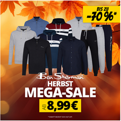 SportSpar: Ben Sherman Herbst Sale mit bis zu 70% Rabatt, so z.B. BEN SHERMAN Casual Herren Hoodie in grau für 32,94€ (Vergleich: 46,44€)
