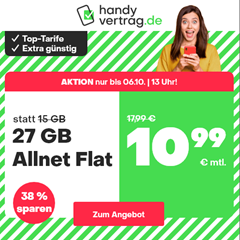 Handyvertrag.de: 27GB LTE Datenflat + Allnet Flat im o2 Netz für 10,99€/Monat oder mit 40GB für 16,99€/Monat – monatlich kündbar