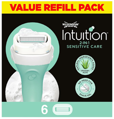[Prime Spar Abo] Wilkinson Sword Intuition Sensitive Care Rasierklingen für Damen Rasierer (6er Pack) für 9,30€ (Vergleich: 15,99€)