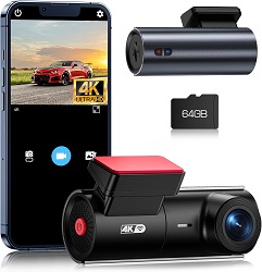 Lamto 4K WiFi Dashcam mit APP-Steuerung, Nachtsicht und 64GB Speicherkarte für 70,49€