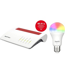 WLAN-Mesh-Router AVM FRITZ!Box 7590 AX und LED-Leuchtmittel FRITZ!DECT 500 für 219€ (Vergleich: 242,97€)