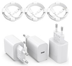 Apple MFI zertifiziertes 20 Watt USB-C iPhone Ladegerät mit Ladekabel im 3er-Pack für 11,49€