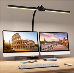 Megainvo Doppelkopf Schreibtischlampe (LED, Dimmbar, 24W, 65CM, Augenschutz) für 35,99€