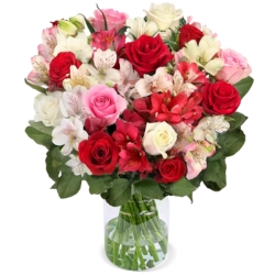 Blume Ideal: Blumenstrauß Amelie mit Rosen und Inkalilien (20 Stiele, bis zu 40 Blüten) für 29,48€