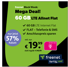 [Knaller] 60GB LTE Daten, SMS und Sprachflat im Telekom-Netz für 19,99€/Monat