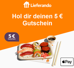 Lieferando: mit ApplePay zahlen und einen 5€ Gutschein für die nächste Bestellung erhalten