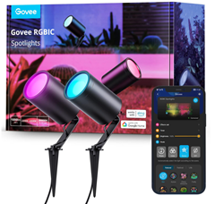 Govee Outdoor LED Strahler (IP65 Wasserdicht, Alexa kompatibel, RGBIC Farbwechsel, 16M Farben, Dimmbar, 500lm, 2er Pack) für 59,99€