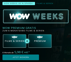 [Top] 6 Monate WOW Filme & Serien Abo inkl. Premium für 5,98€ anstatt 14,98€