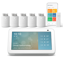 tado° Smartes Heizkörper-Thermostat Starter Kit V3+ mit 5 Thermostaten + gratis Echo Show 5 für 249,95€ (Vergleich: 384,74€)