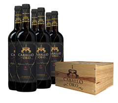 Die Weinbörse: 6 Flaschen Caballo d’Oro Valdepeñas DO Gran Reserva in Holzkiste für 34,99€ dank Rabattgutschein